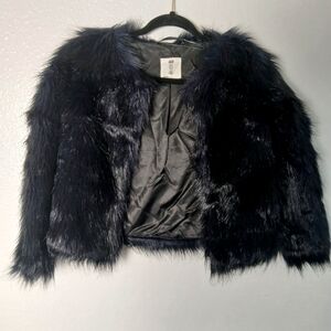 H&M jacket Girls Large 10-11 Y Faux Fur Black Kids L